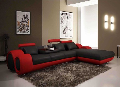Canapé d'angle avec méridienne noir et rouge OSLO - Angle Droit