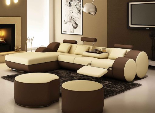 Canapé d'angle relax cuir beige et marron RIMA - Angle Gauche