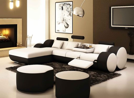 Canapé d'angle relax cuir blanc et noir RIMA - Angle Gauche