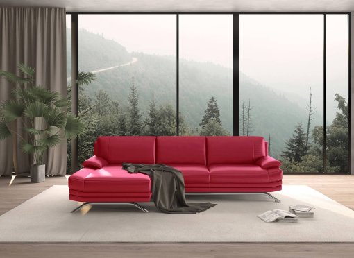 Canapé d'angle en cuir rouge ROMEO - Angle Gauche