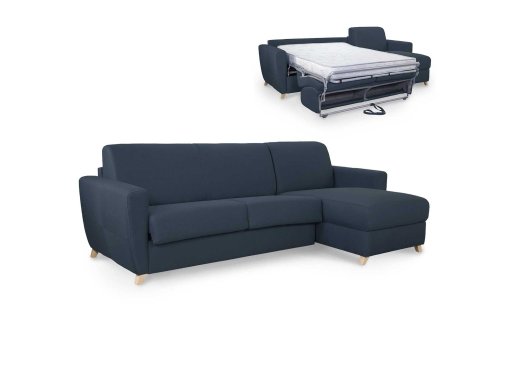 Canapé d'angle convertible réversible scandinave en tissu bleu denim TOBIAS