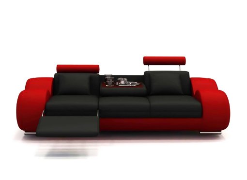 Canapé design 3 places cuir noir et rouge + têtières relax OSLO