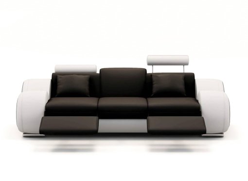 Canapé design 3 places cuir noir et blanc + appuies têtes relax OSLO