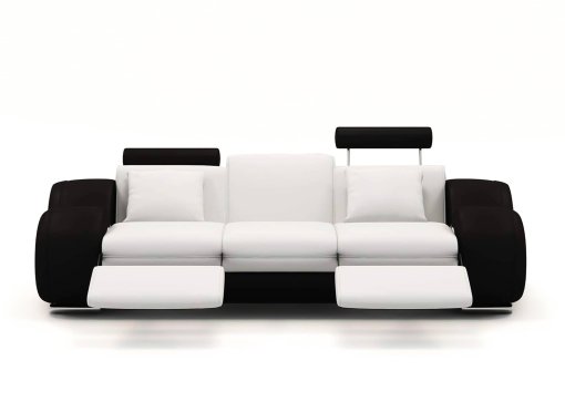 Canapé design 3 places cuir blanc et noir + appuies têtes relax OSLO