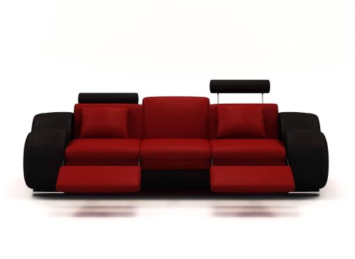 Canapé design 3 places cuir rouge et noir + têtières relax OSLO
