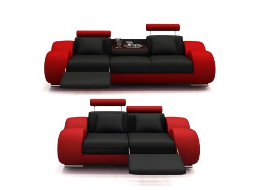 Ensemble cuir relax OSLO 3+2 places design noir et rouge