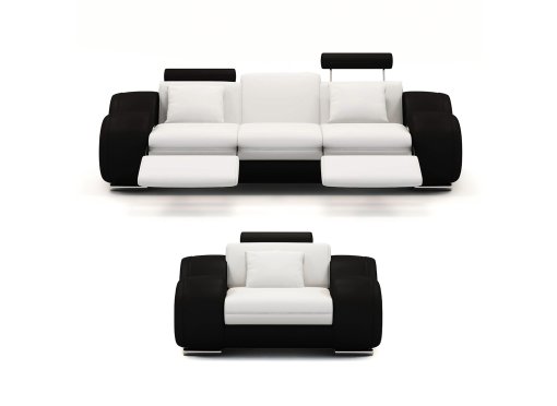 Ensemble cuir relax OSLO 3+1 places blanc et noir