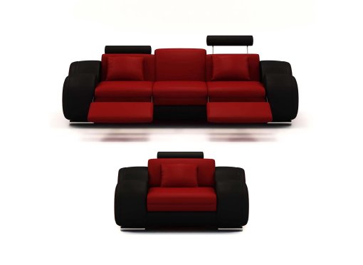 Ensemble cuir relax OSLO 3+1 places rouge et noir
