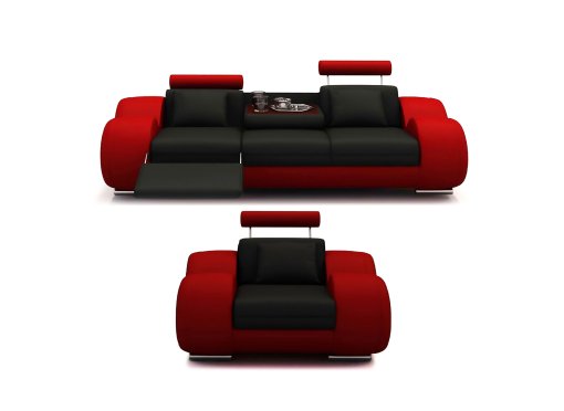 Ensemble cuir relax OSLO 3+1 places noir et rouge