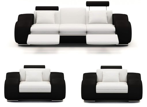 Ensemble canapé relax 3+1+1 places blanc et noir design OSLO