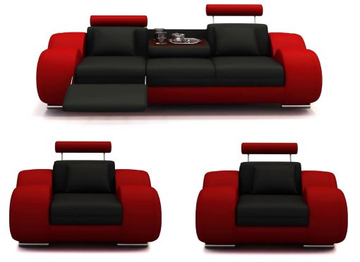 Ensemble canapé relax 3+1+1 places noir et rouge design OSLO