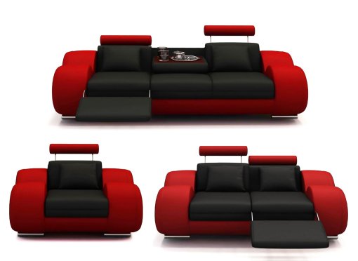 Ensemble canapé design relax en cuir noir et rouge OSLO