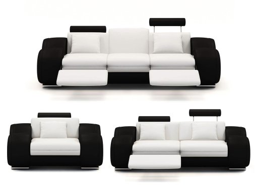 Ensemble canapé relax design 3+2+1 places blanc et noir OSLO