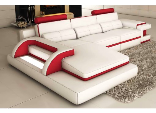 Canapé d'angle cuir blanc et rouge design avec lumière IBIZA - Angle Gauche