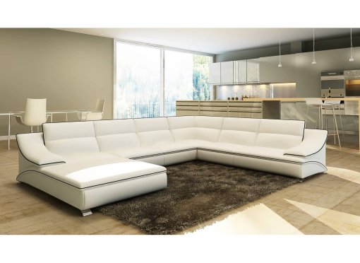 Canapé d'angle panoramique design en cuir blanc et noir ROXANE - Angle Gauche
