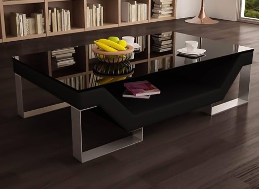 Table basse design noire pieds chromé ULYS