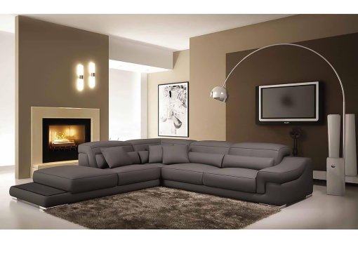 Canapé d'angle en cuir gris Grissom - Angle Gauche