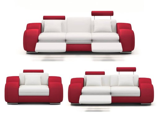 Ensemble canapé relax design cuir blanc et rouge OSLO