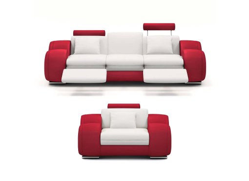 Ensemble cuir relax OSLO 3+1 places blanc et rouge