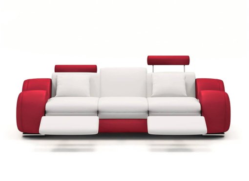 Canapé design 3 places cuir blanc et rouge + appuies têtes relax OSLO