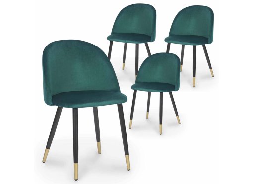 Lot de 4 chaises design en velours vert LYDIA