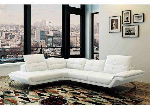 Canapé d'angle design en cuir blanc AURORE - Angle Gauche