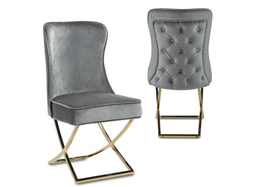 Lot de 2 chaises en velours gris pieds en métal doré ETHAN