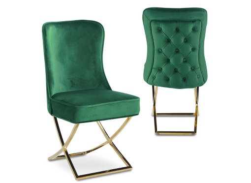 Lot de 2 chaises en velours vert pieds en métal doré ETHAN
