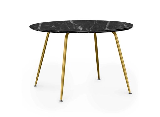 Table à manger ronde design aspect marbre noir et doré VIRGINIE