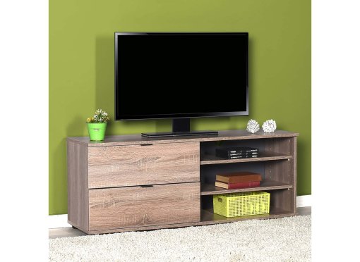 Meuble TV 2 tiroir 3 étagères couleur bois vieilli LOUIS - 120 cm