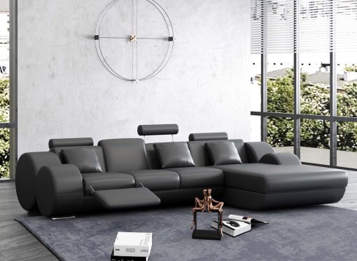 Canapé d'angle relax cuir noir RIMA - Angle Droit