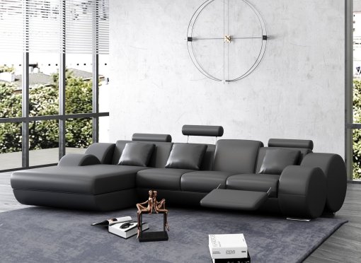 Canapé d'angle relax cuir noir RIMA - Angle Gauche