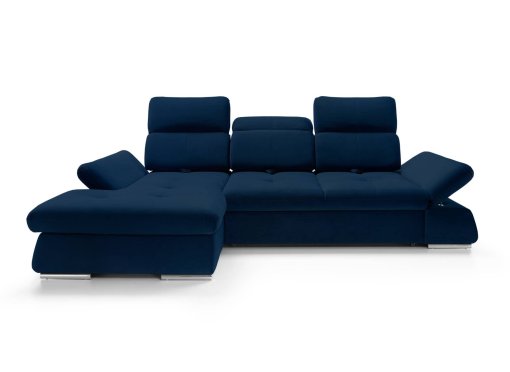 Canapé d'angle convertible avec coffre en velours bleu foncé HANEYA - Angle Gauche