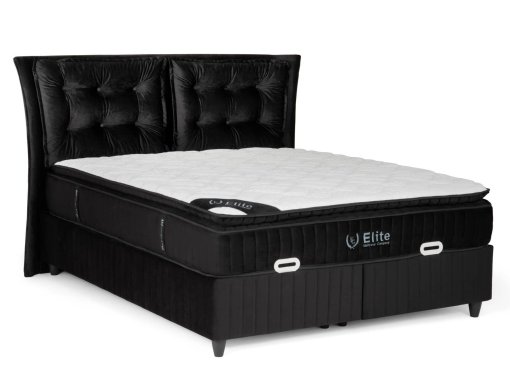 Ensemble lit double en velours noir avec coffre + matelas 160x200 cm - SOLENE