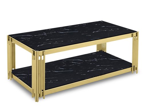 Table basse design en verre noir marbré et métal doré ORIANA