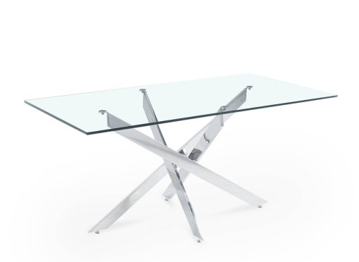 Table à manger design rectangulaire en verre pieds argentés CONNOR