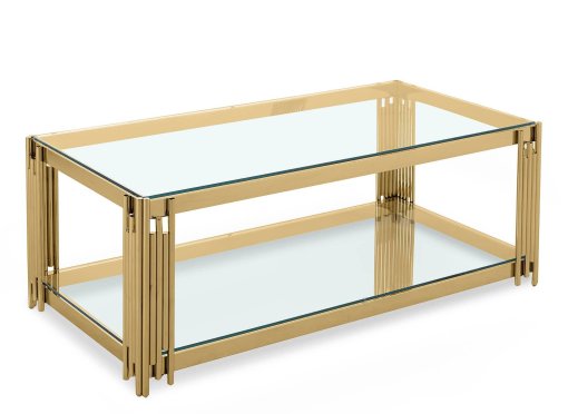 Table basse design en verre transparent et métal doré ORIANA