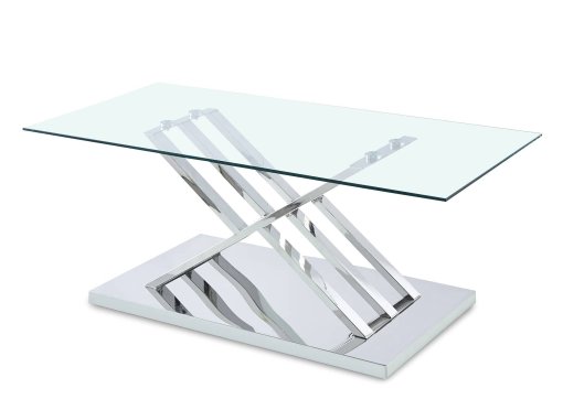 Table basse rectangulaire design avec pieds géométrique argentés NELLA