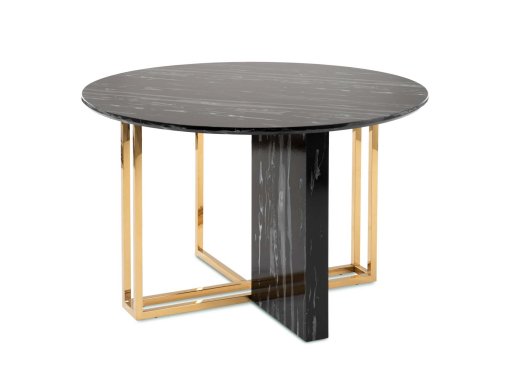 Table à manger ronde design effet marbre noir et doré ERIKA