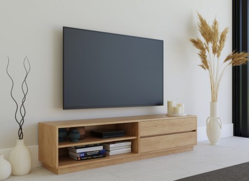 Meuble TV avec 2 tiroirs en bois couleur chêne SACHA