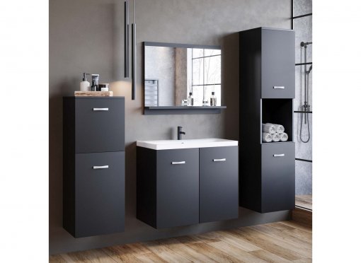 Ensemble meubles salle de bain design suspendu - Noir mat ALBY