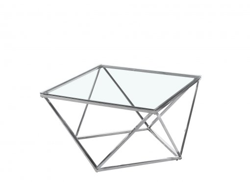 Table basse design en verre transparent et métal argenté BONIE