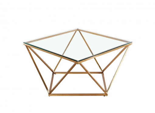 Table basse design en verre transparent et métal doré BONIE