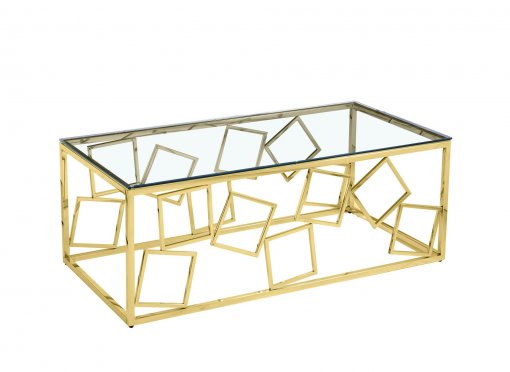 Table basse design en verre et métal doré rectangulaire ARVI