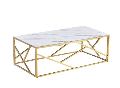 Table basse design effet marbre et métal doré rectangulaire DENYS