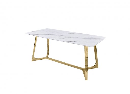 Table à manger rectangulaire design effet marbre blanc et doré JOHANNA
