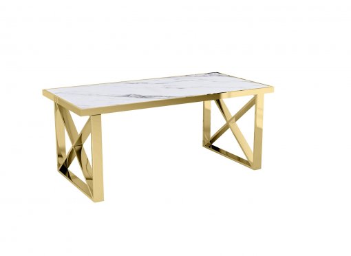 Table à manger rectangulaire effet marbre blanc et pieds dorés ISORE