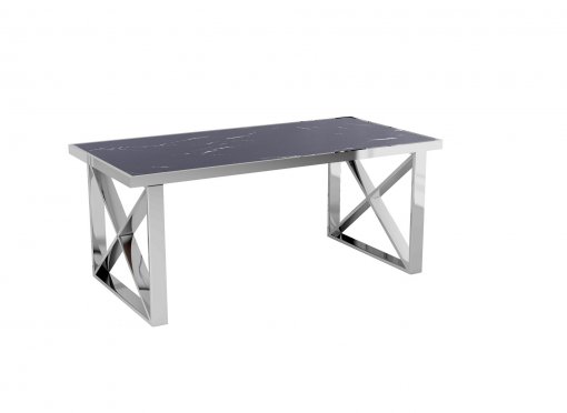 Table à manger rectangulaire effet marbre noir et pieds argentés ISORE