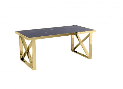 Table à manger rectangulaire effet marbre noir et pieds dorés ISORE