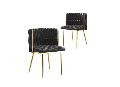 Lot de 2 chaises en velours noir pieds en métal doré POLO